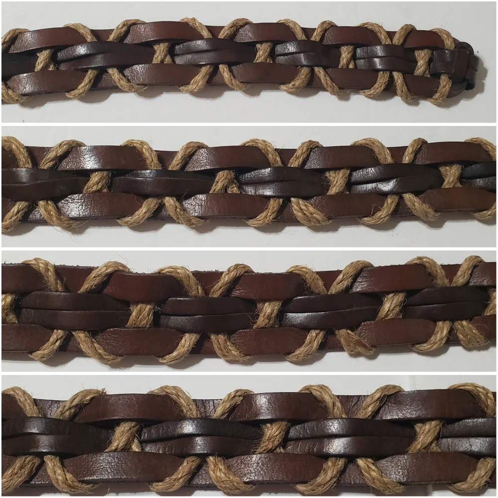 Genuine Leather and Jute Weaved Men's Brown Belt Made in India Boho L/XL